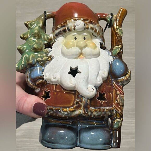 Ceramic Santa Tea Light Candle Lantern With Hanger Excellent Condition - Picture 3 of 10